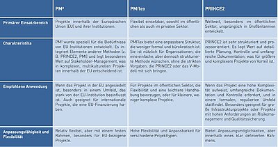 Projektmanagement-Methoden im öffentlichen Sektor Vergleich