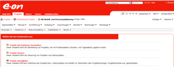Screenshot of the BCS Project Assistant in EON Customising’s red corporate design within the BCS project management software. The interface illustrates structured project setup and customised branding elements. Screenshot of the BCS Project Assistant in EON Customising’s red corporate design within the BCS project management software.
