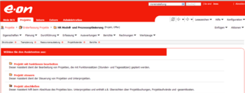 Screenshot of the BCS Project Assistant in EON Customising’s red corporate design within the BCS project management software. The interface illustrates structured project setup and customised branding elements. Screenshot of the BCS Project Assistant in EON Customising’s red corporate design within the BCS project management software.