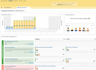 Aufgabenüberblick mit Sprint Status und Aktivitäten
