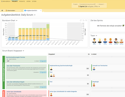 Aufgabenüberblick mit Sprint Status und Aktivitäten