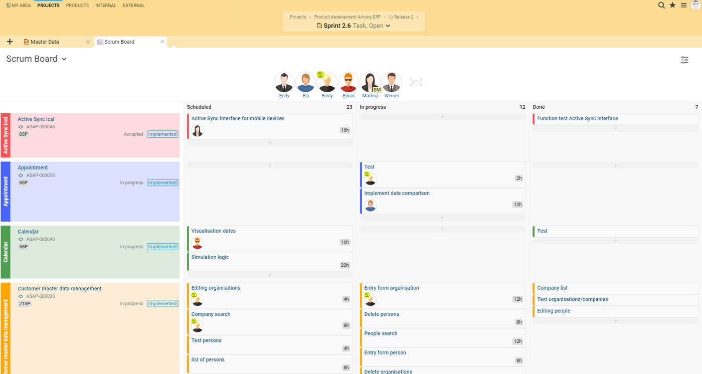 The digital Scrum board visualizes the status of your team during Sprint.