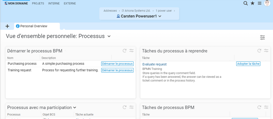 Travailler selon des modèles de processus : Lancer des processus directement dans Projektron BCS et prendre en charge des tâches.