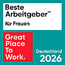 Projektron wurde 2026 im Wettbewerb „Beste Arbeitgeber für Frauen“ von Great Place To Work® ausgezeichnet. Siegel Beste Arbeitgeber für Frauen 2026 für Projektron GmbH