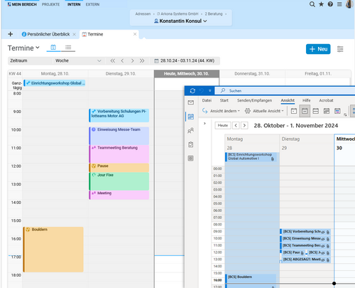 Termin-Synchronisation BCS mit Outlook Screenshot