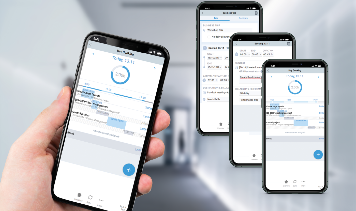 With the BCS-App you can record attendances, project times, working hours, contacts and expenses anytime and anywhere in an uncomplicated way. With the Projektron WebApp, times can also be conveniently recorded on the go.