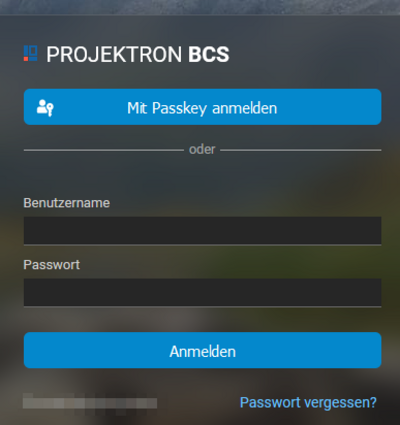 Login via Passkey in Projektron BCS