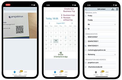 With the contact data capture in the BCS app, you can scan a QR code and thus import contacts into BCS. Contact data capture and import via bcs-app
