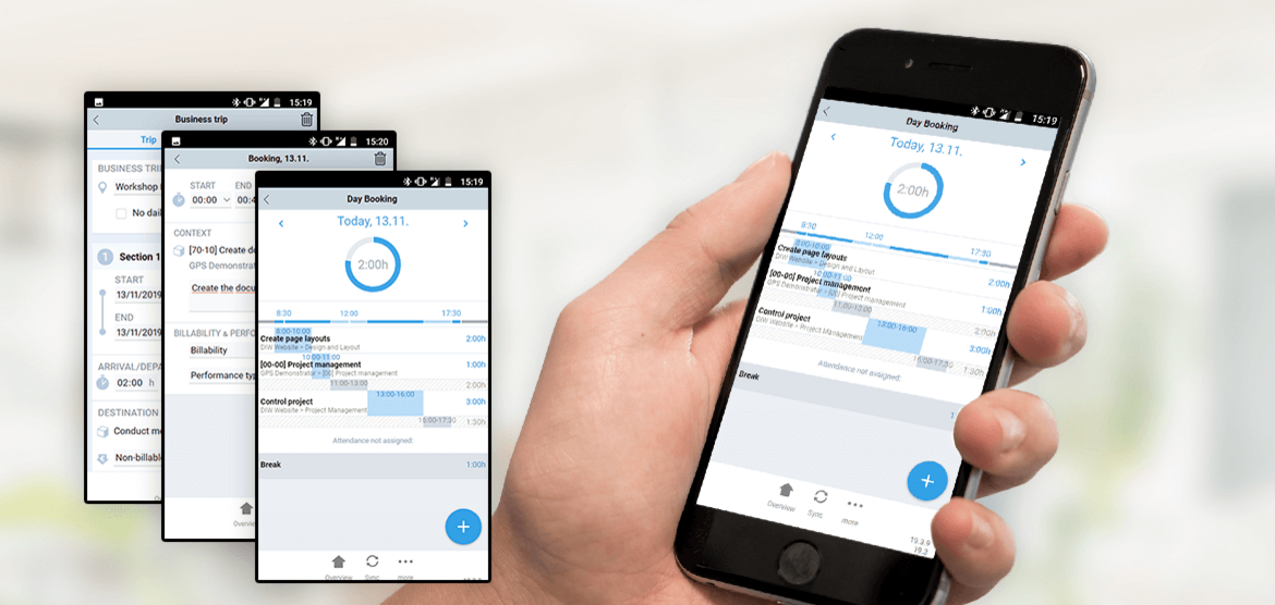 With the BCS-App you can record attendances, project times, working hours, contacts and expenses anytime and anywhere in an uncomplicated way. Mobile time, contact and expense recording with the BCS-App
