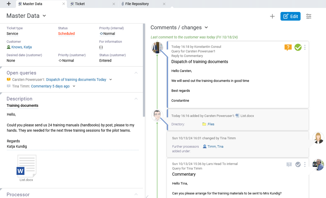 The BCS ticket system facilitates internal and external communication with the customer and ensures better traceability and clarity. The BCS ticket system facilitates communication with the customer and ensures better traceability and clarity