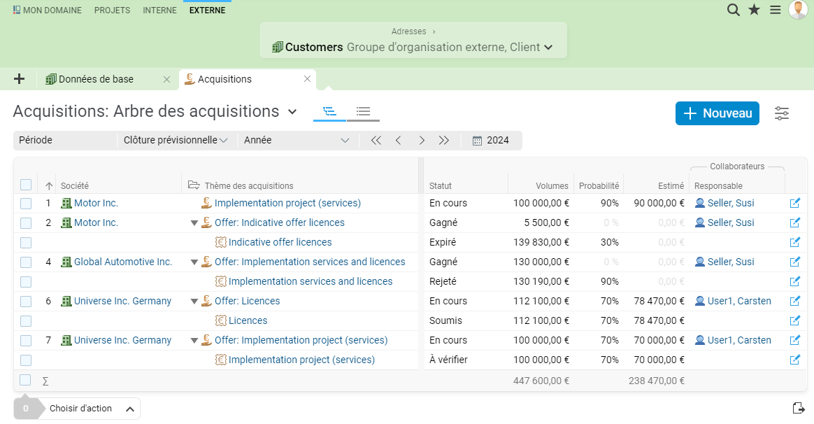 Fonctionnalités CRM dans BCS 