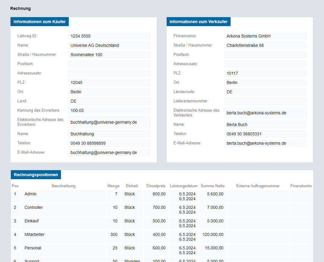 XREchnung für E-Rechnungen in Projektron BCS